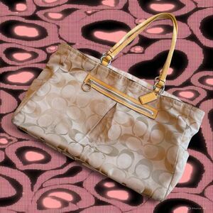 Coach Beige Jacquard Gabby XL Tote Bag Yellow